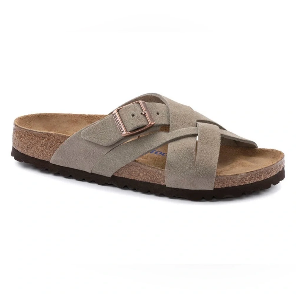 NWT Birkenstock  Lugano Soft Footbed Suede Leather Taupe Sandals Men’s Sz 44/11